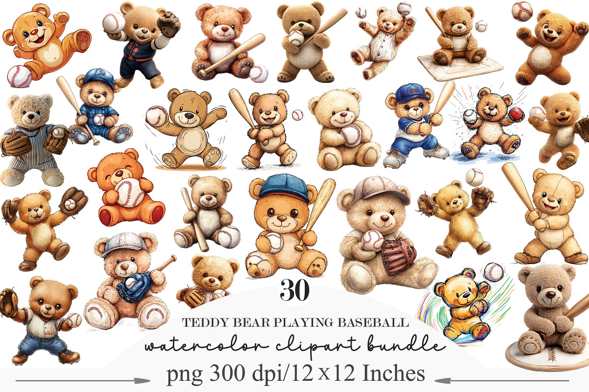 Teddy Bear Playing Baseball Clipart, an Illustration by Designking (Photo 1 of 5)