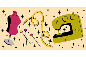 Vintage tailor equipment on yellow, an Object Illustration by art PVP - market
