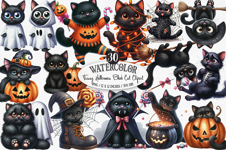 Funny Halloween Black Cat Clipart