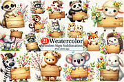 Animals with Wooden Signs Clipart, a Seasonal Illustration by Rose Art (Thumbnail 1 of 4)