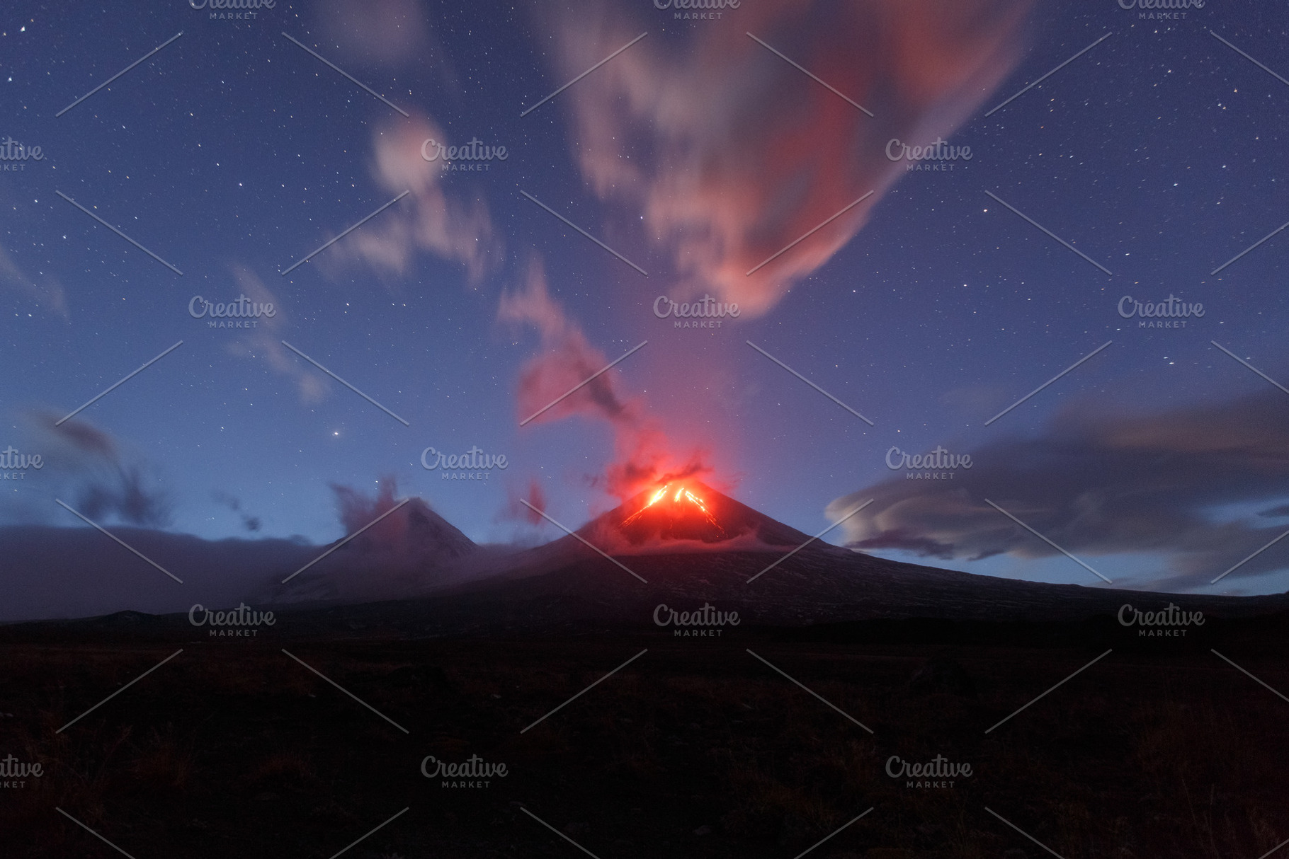 Night view eruption active volcano, a Nature Photo by Alexander-Piragis