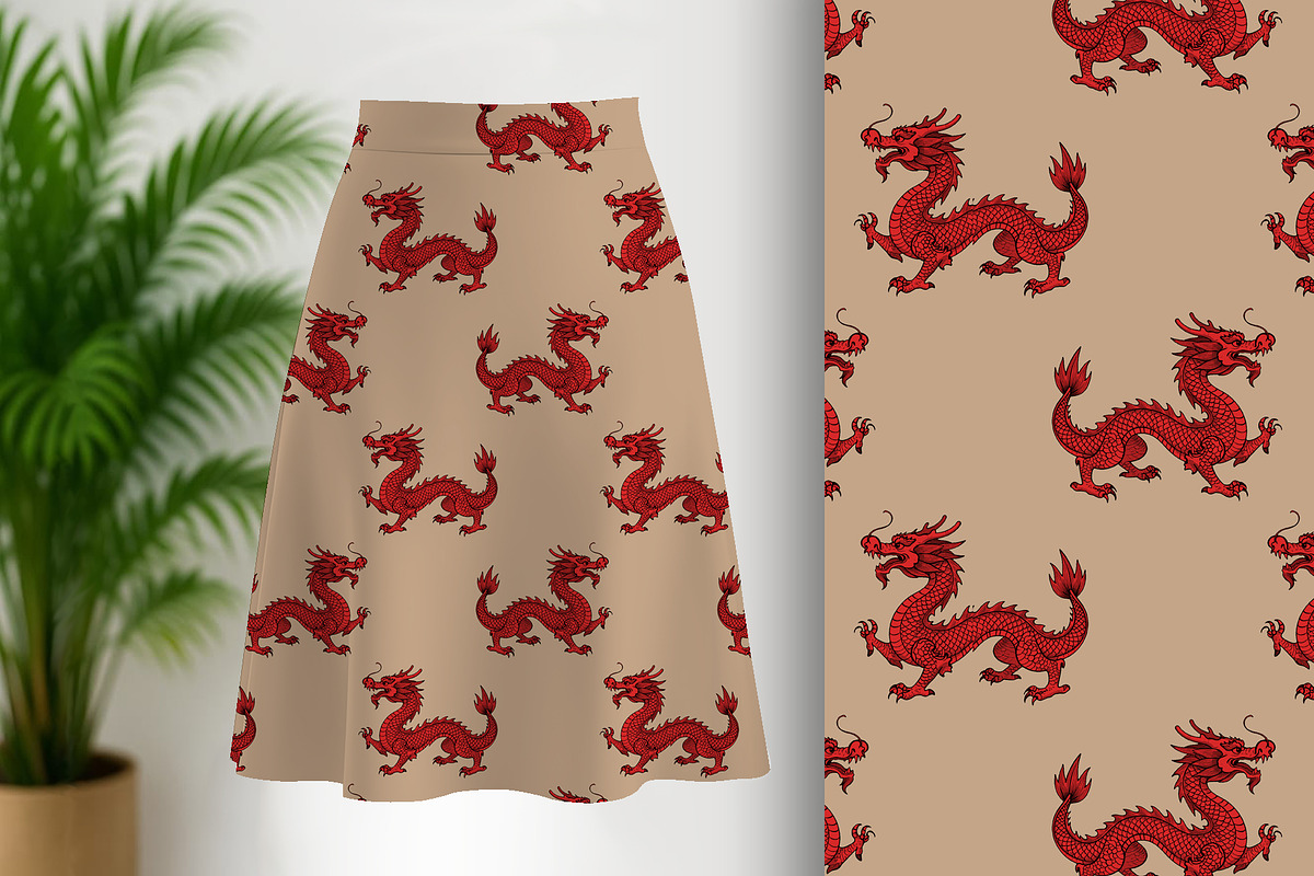 Regal Red Dragon on Beige Seamless, a Pattern Graphic by Sharon Schwalbe (Photo 2 of 6)
