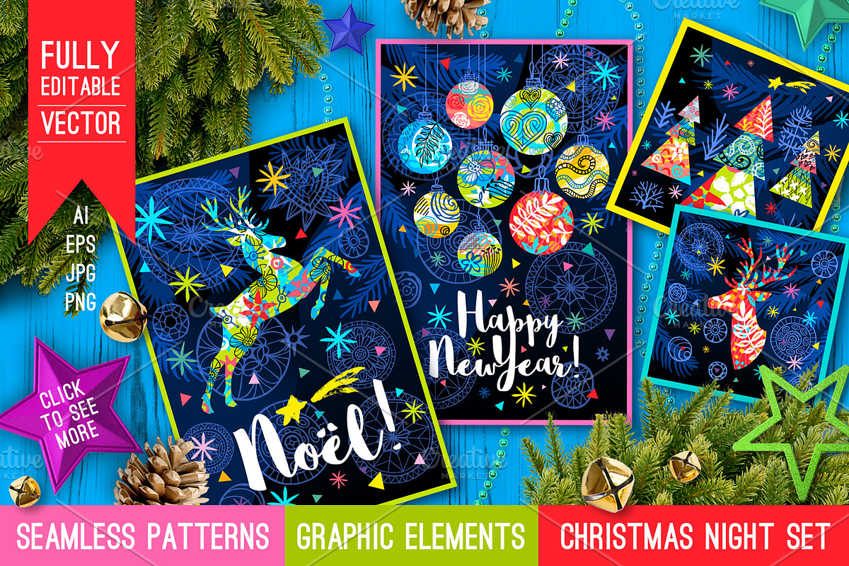 Christmas Night Magical Forest Set, an Object Graphic by Iraida_Bearlala (Photo 1 of 11)
