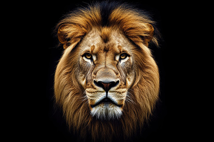 Majestic lion head against a black, a Photo by Pavel_design