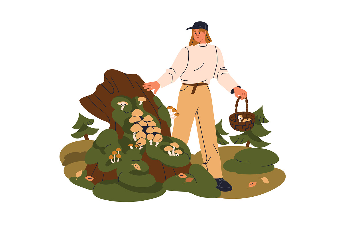 People pick mushrooms in fall forest, a Person Illustration by Good Studio (Photo 4 of 7)