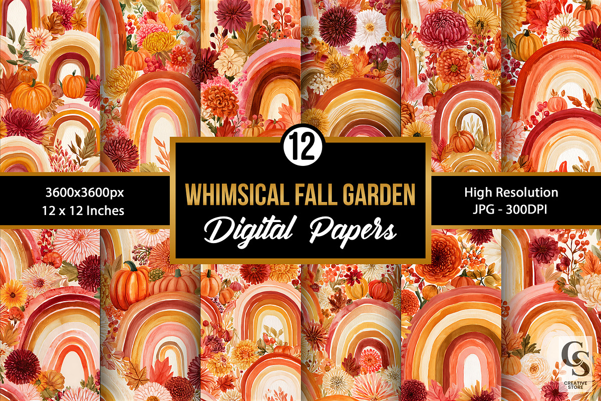 Fall Whimsical Garden Digital Paper, a Pattern Graphic by Creative Store (Photo 3 of 5)