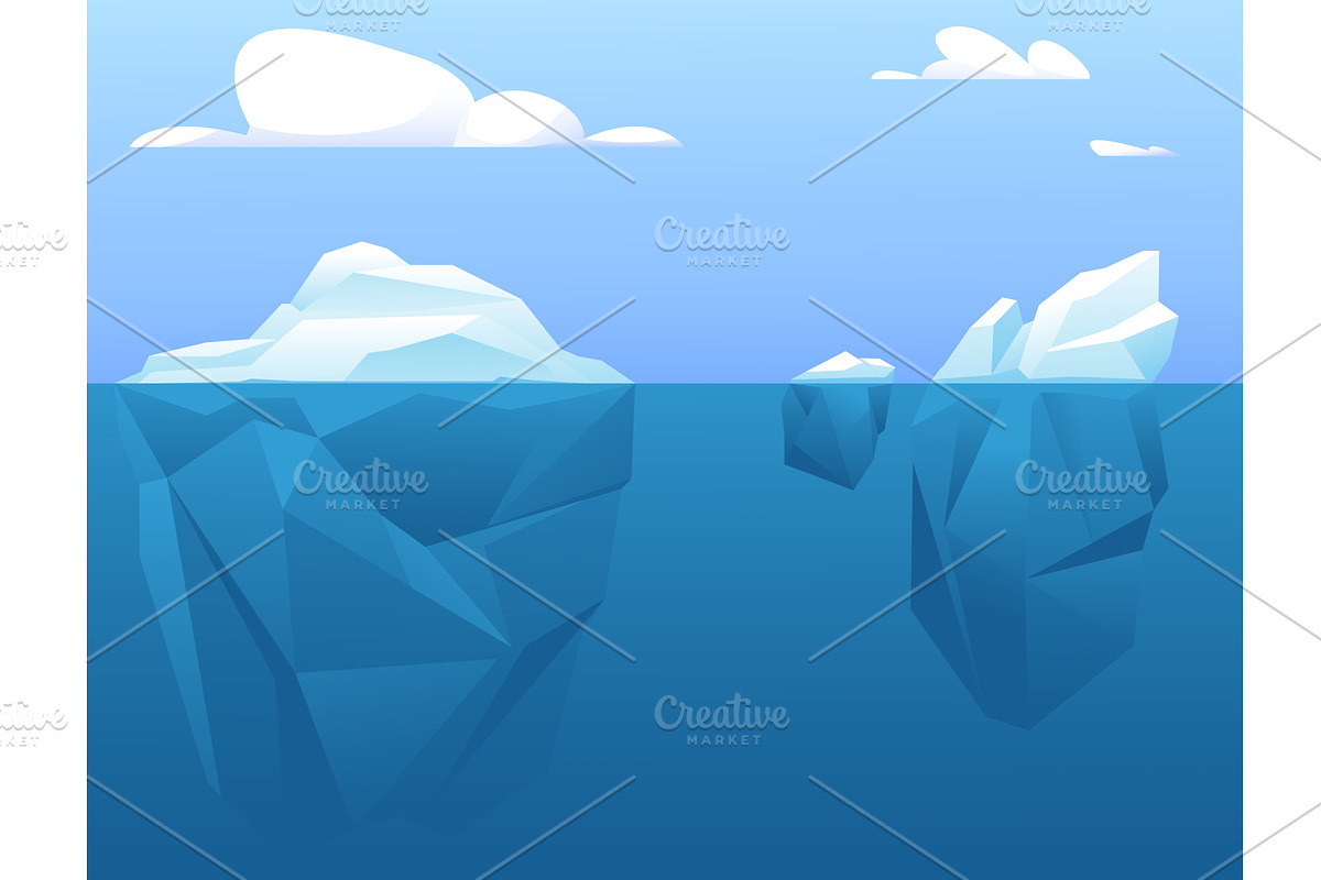 Large and small icebergs with big, an Illustration by Vectorbuum