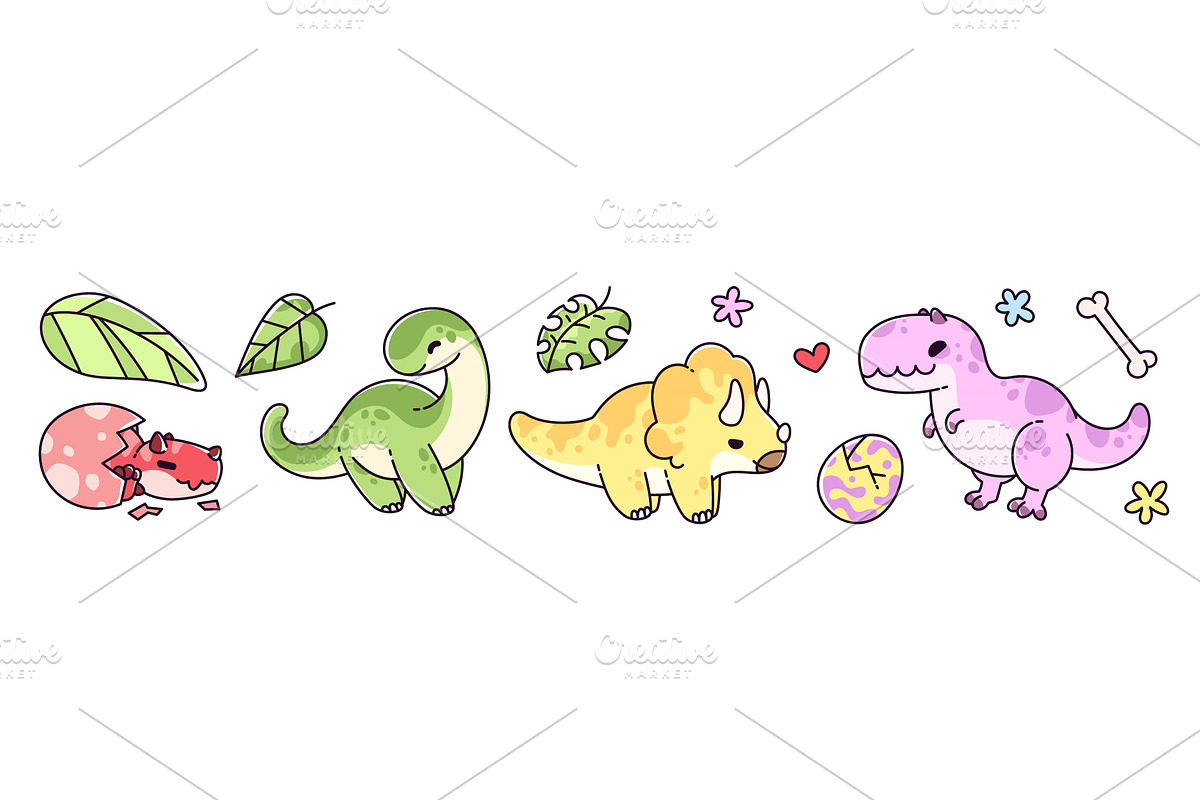 Cute baby dinosaur set., an Animal Illustration by art PVP - market