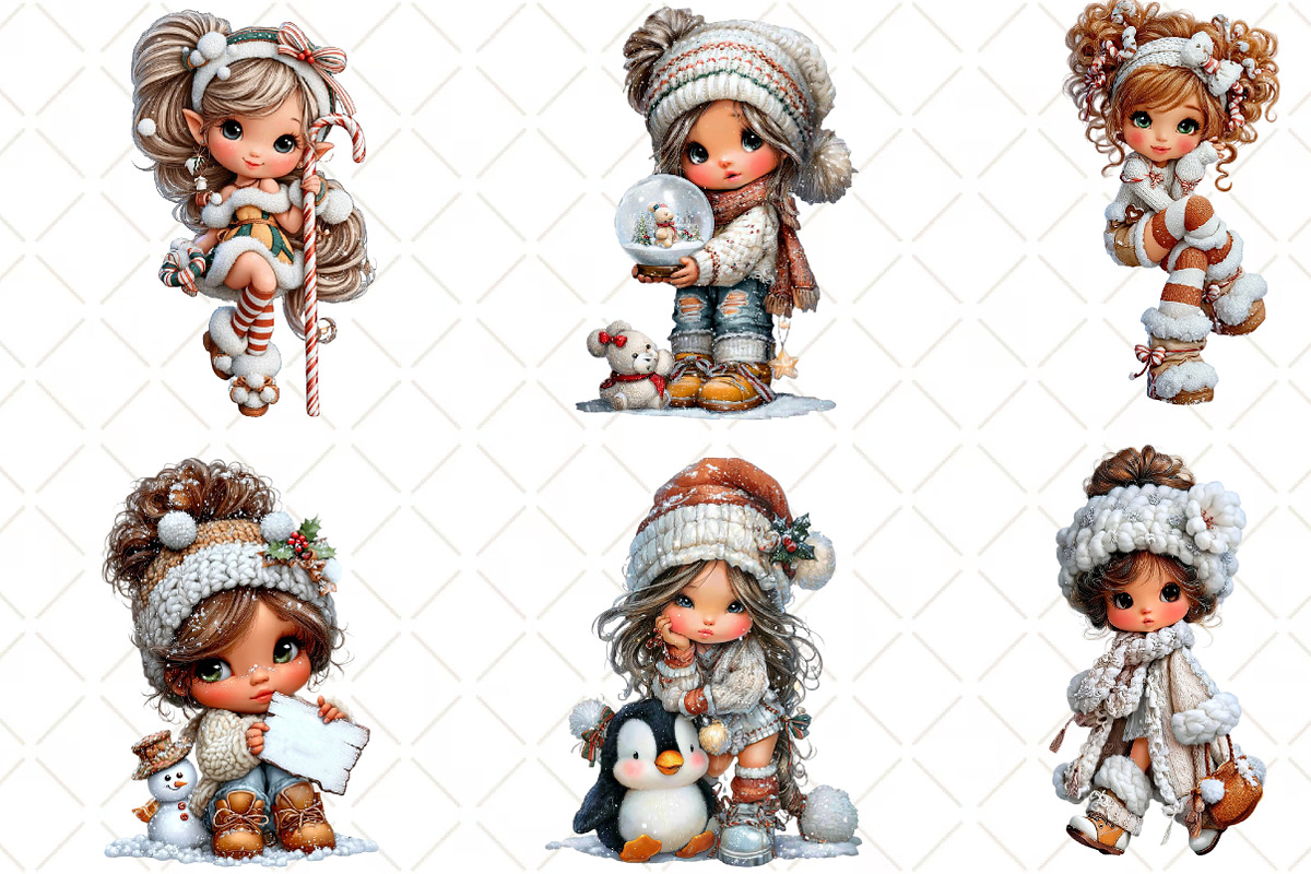 Whimsical Christmas Girls Clipart, an Illustration by Black Bird Studio (Photo 6 of 6)