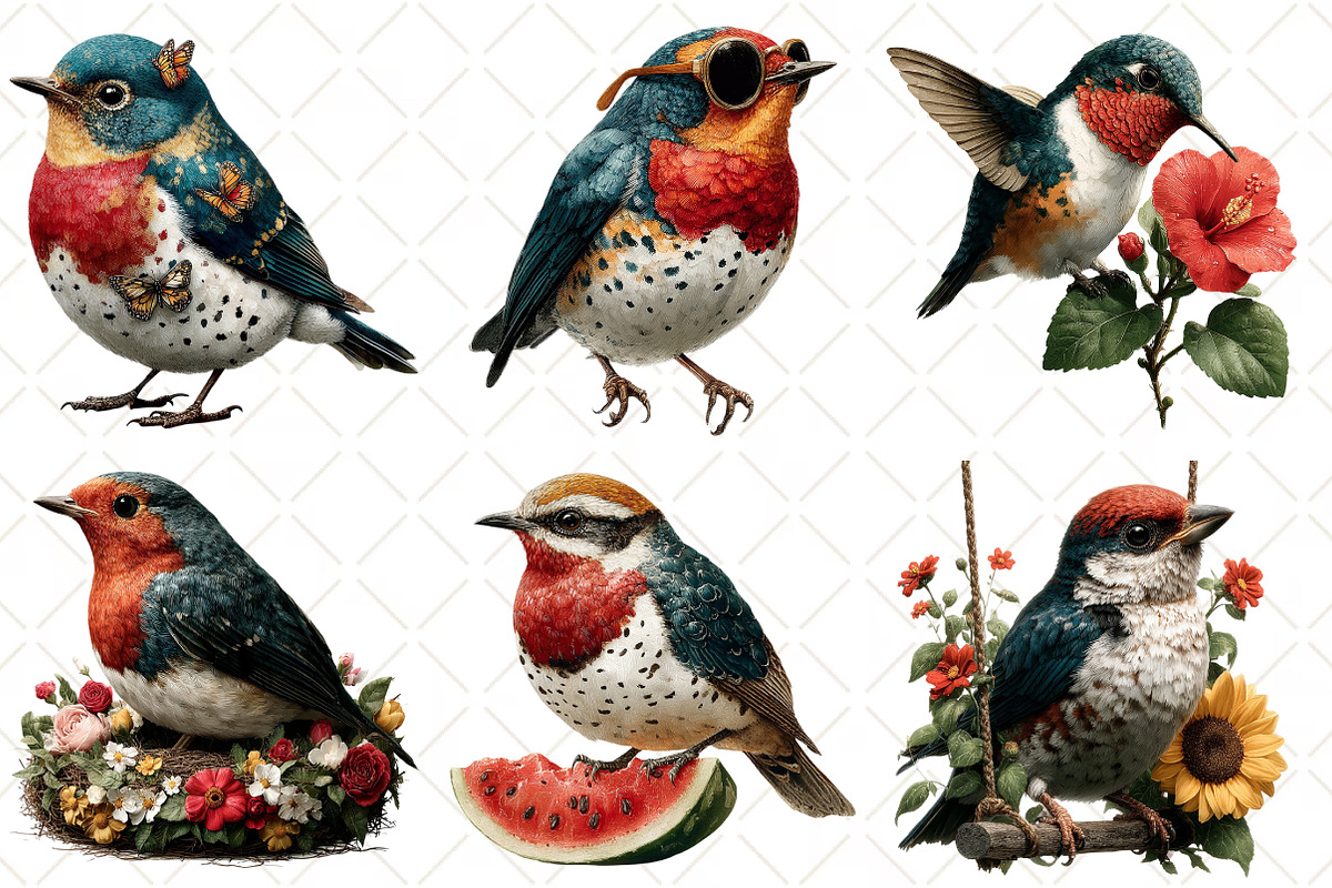 Whimsical Summer Bird Clipart, an Illustration by Black Bird Studio (Photo 5 of 5)