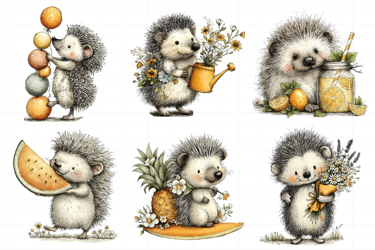 Whimsical Summer Hedgehog Clipart, an Illustration by Daily.Designs (Photo 3 of 8)