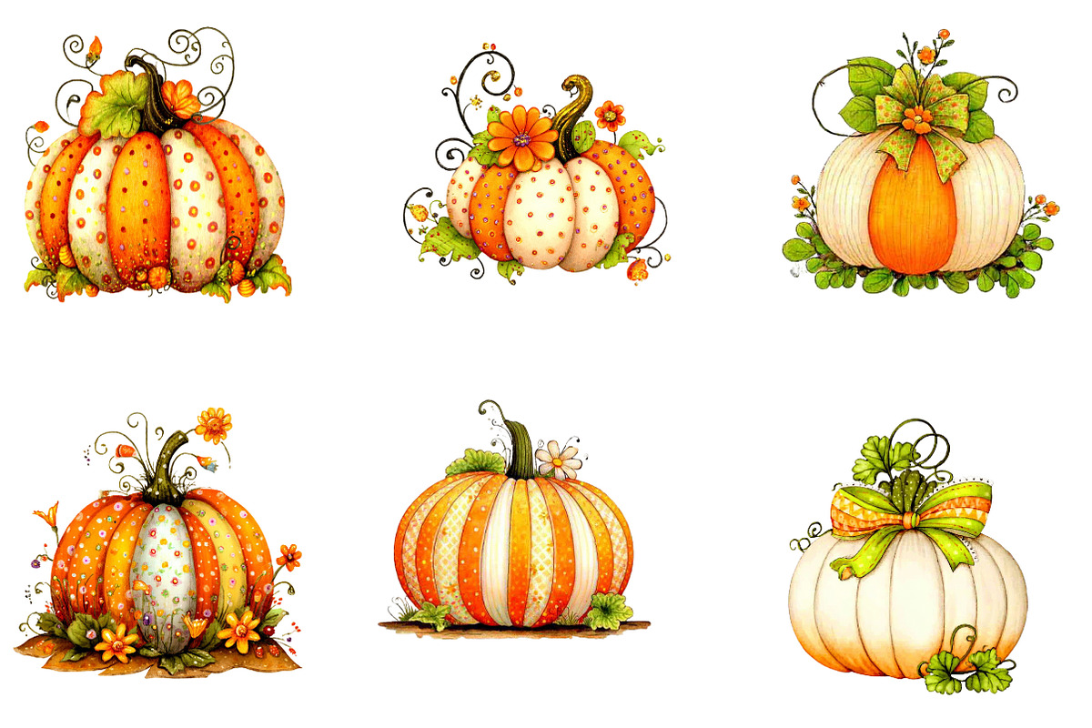 Watercolor Pumpkin Clipart Set, a Seasonal Illustration by CreationArt (Photo 5 of 5)