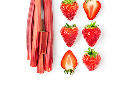 Raw rhubarb sticks and strawberry