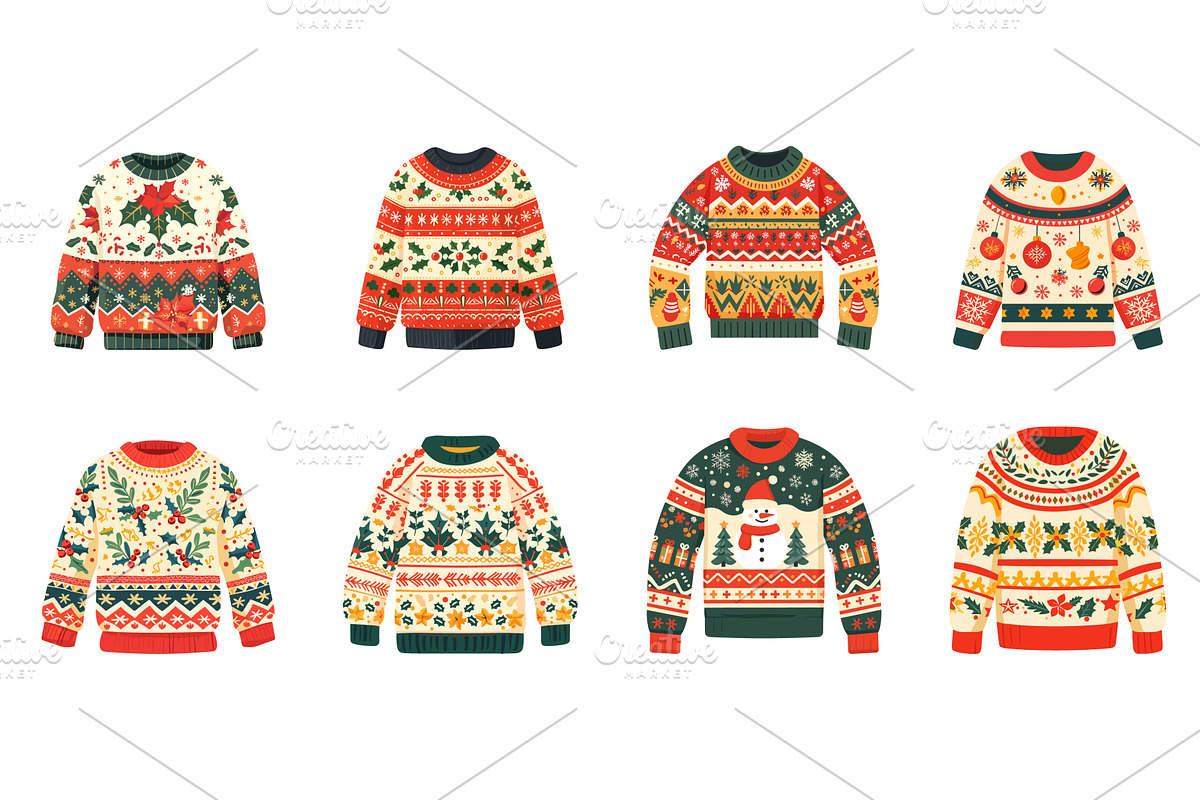 Ugly Christmas sweaters set, an Object Illustration by Valerie Bodnar