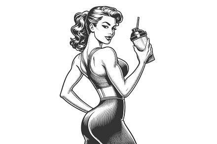 Fitness Woman with Protein Shake, a Sport Illustration by AlexArt
