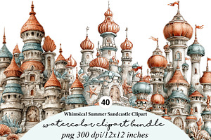 whimsical summer sandcastle clipart, an Illustration by GatewayDesign