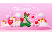 Funny cartoon snake, hearts, an Illustration by Buch&Bee (Thumbnail 3 of 3)