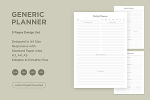 Generic Planning Pages Set V-18, a Stationery Template by shahsoft