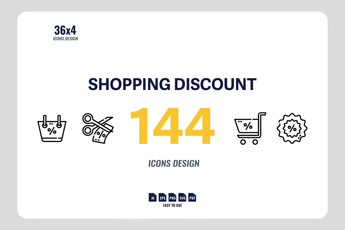 144 Shopping Discount Icon Bundle, an Outline Icon by Foxyard studio (Photo 1 of 6)