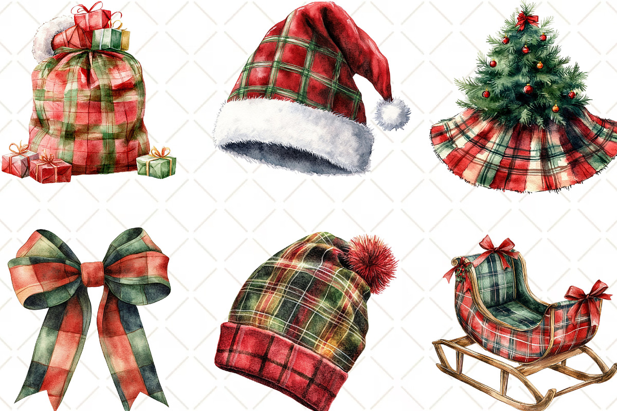 Red Green Plaid Christmas Clipart, an Illustration by Black Bird Studio (Photo 3 of 6)