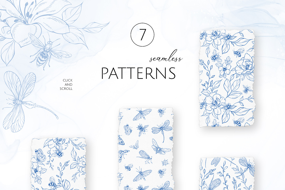 INSECTS & FLOWERS line art set, a Decorative Illustration by Yuliia Lashevska (Photo 8 of 12)