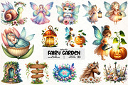 Fairy Garden Watercolor Clipart, an Illustration by Pixels.Craft (Thumbnail 1 of 7)
