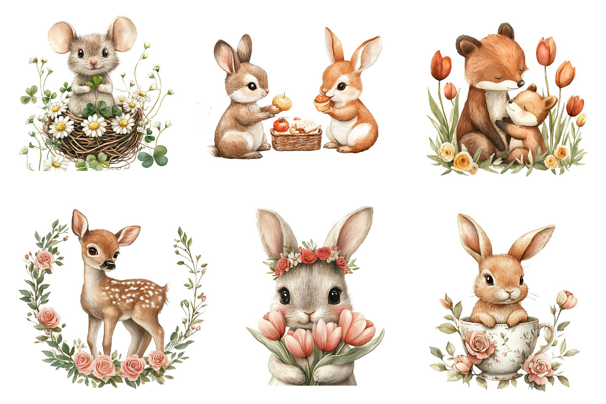 Woodland Spring Floral Cute Animal, an Illustration by CreationArt (Photo 3 of 5)