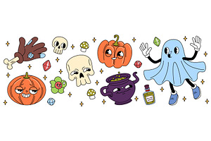Cute groovy Halloween characters, an Illustration by art PVP - market