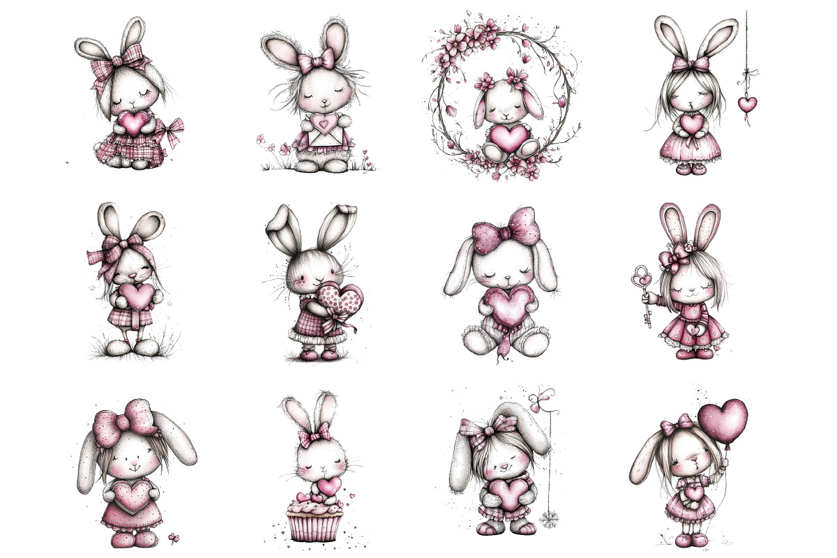 Whimsical Valentine Rabbit Clipart, an Illustration by Design Market (Photo 3 of 3)