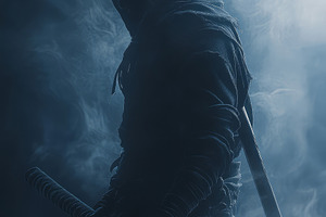 silhouette of samurai at night in fog, a Photo by Pictures for you!!!!!!!!!