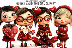 Quirky Valentine Girl Clipart, an Illustration by designcity5