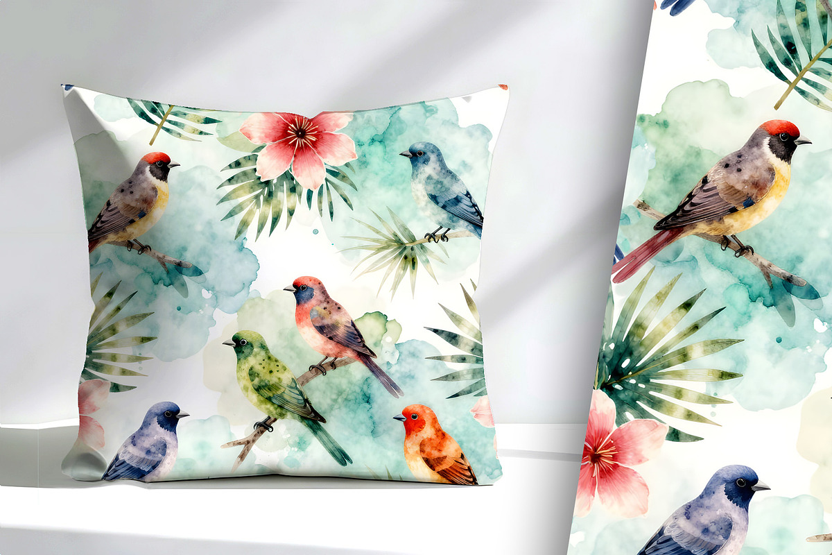 Colorful Watercolor Birds Seamless, a Pattern Graphic by Sharon Schwalbe (Photo 3 of 6)