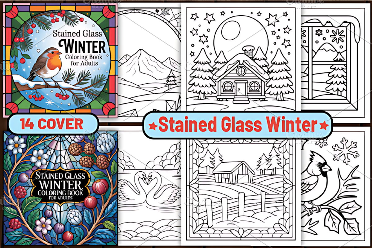62 Stained Glass Winter Coloring, a Seasonal Illustration by Design Art (Photo 1 of 5)