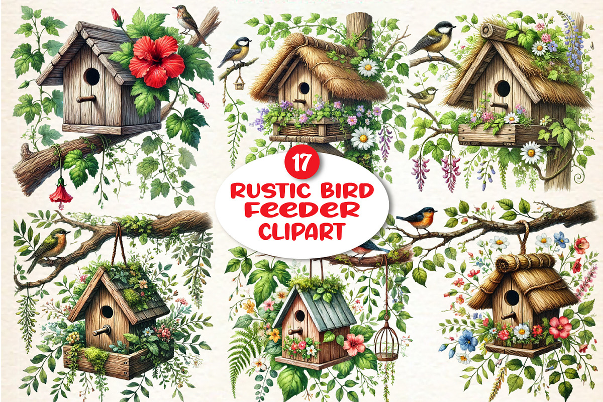 Rustic Bird Feeder Clipart, an Illustration by DreamArtGraphic (Photo 1 of 3)