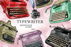 Typewriter Watercolor Clipart. Write, a Work Illustration by NKTKNS