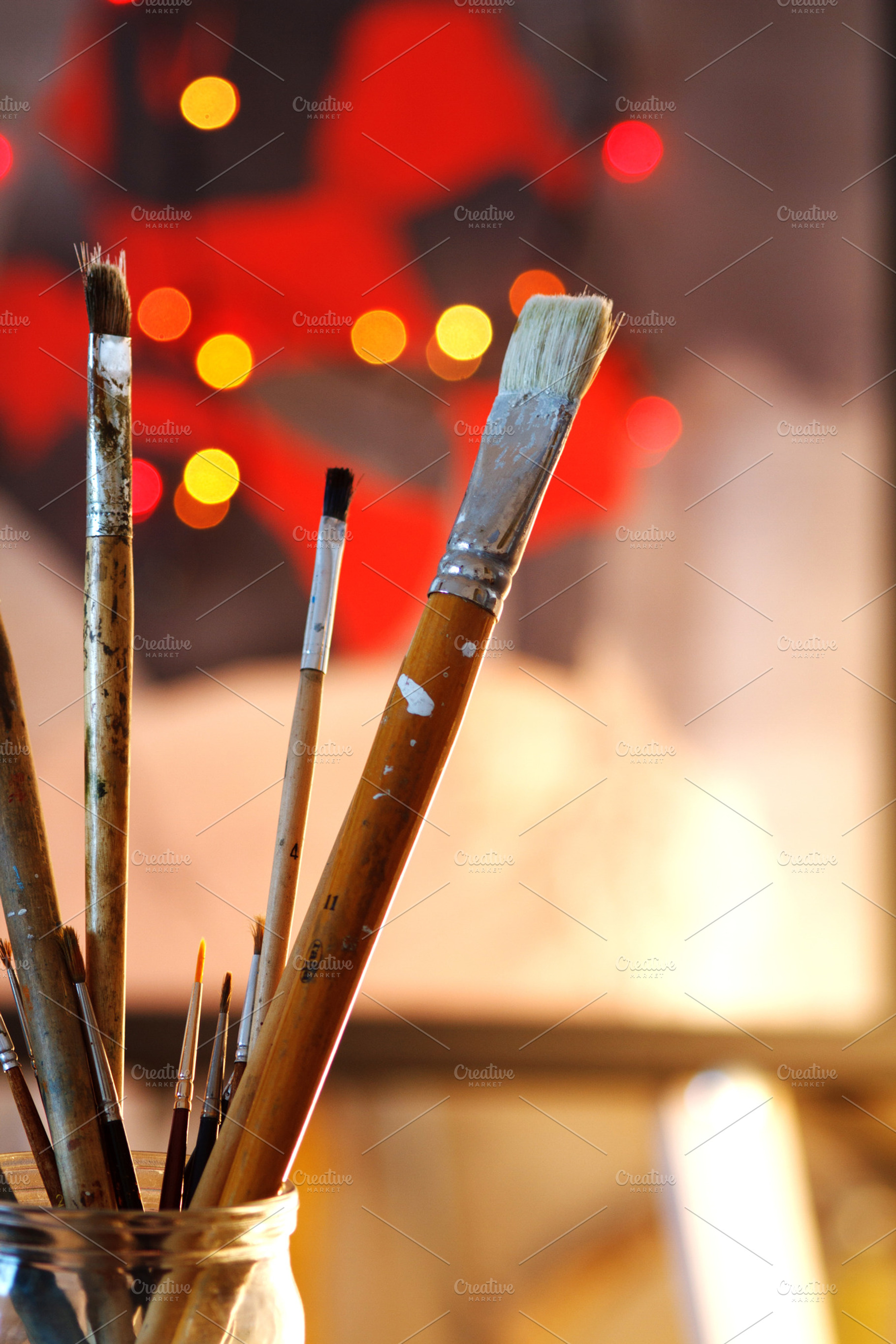 Brushes of the artist in the studio featuring abstract, acrylic, and art, an Arts & Entertainment Photo by JS Shop
