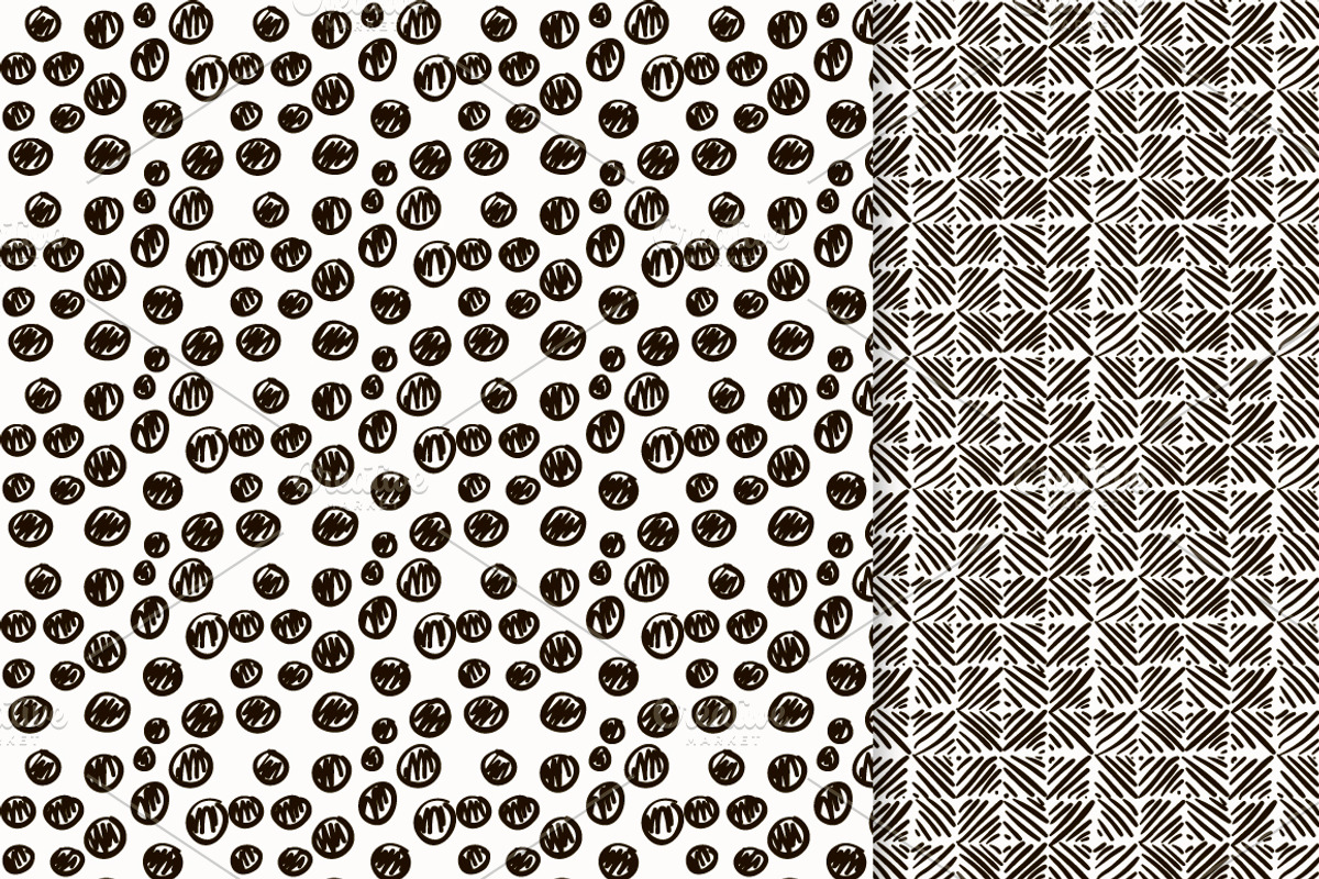 6 Black Sketched Seamless Patterns, a Pattern Graphic by Olya Creative (Photo 3 of 5)