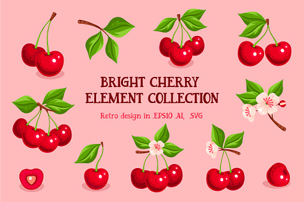 Cherries Illustration Vector Set