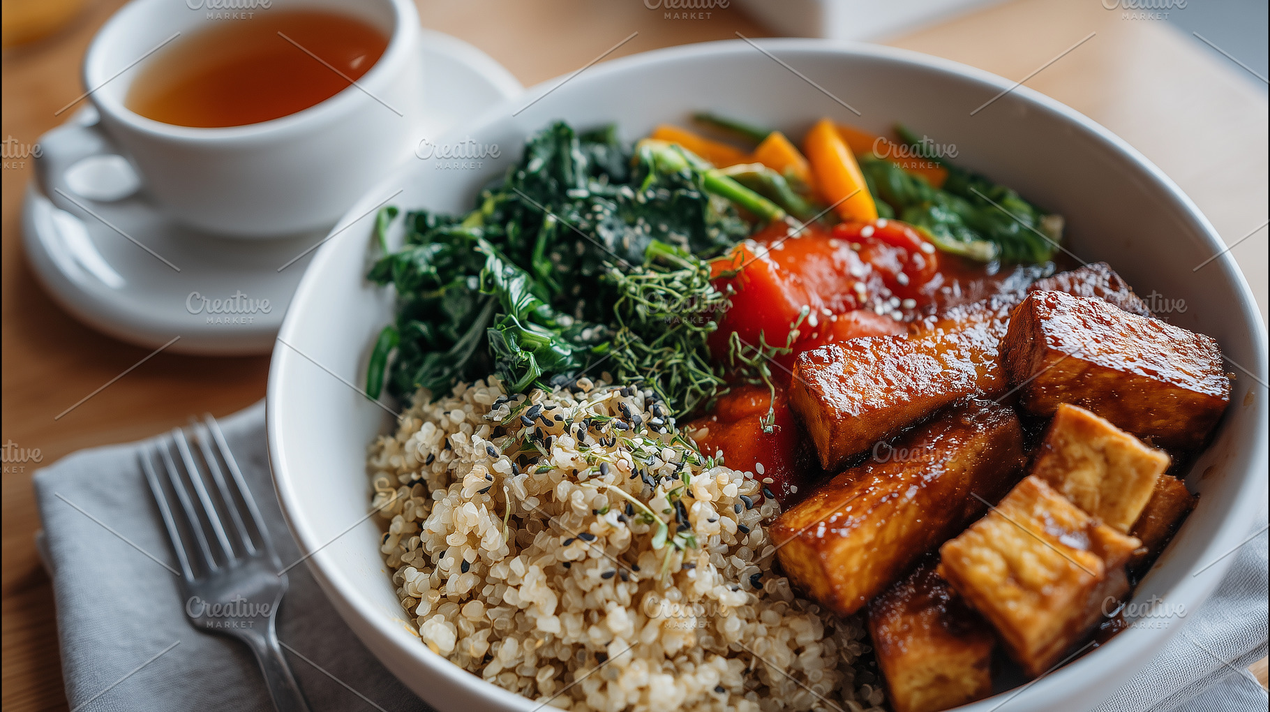 Healthy vegan bowl with quinoa, a Food & Drink Photo by MistyDay