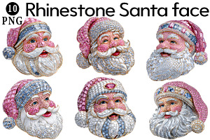 Rhinestone Santa Face Clipart, an Illustration by Daily.Designs