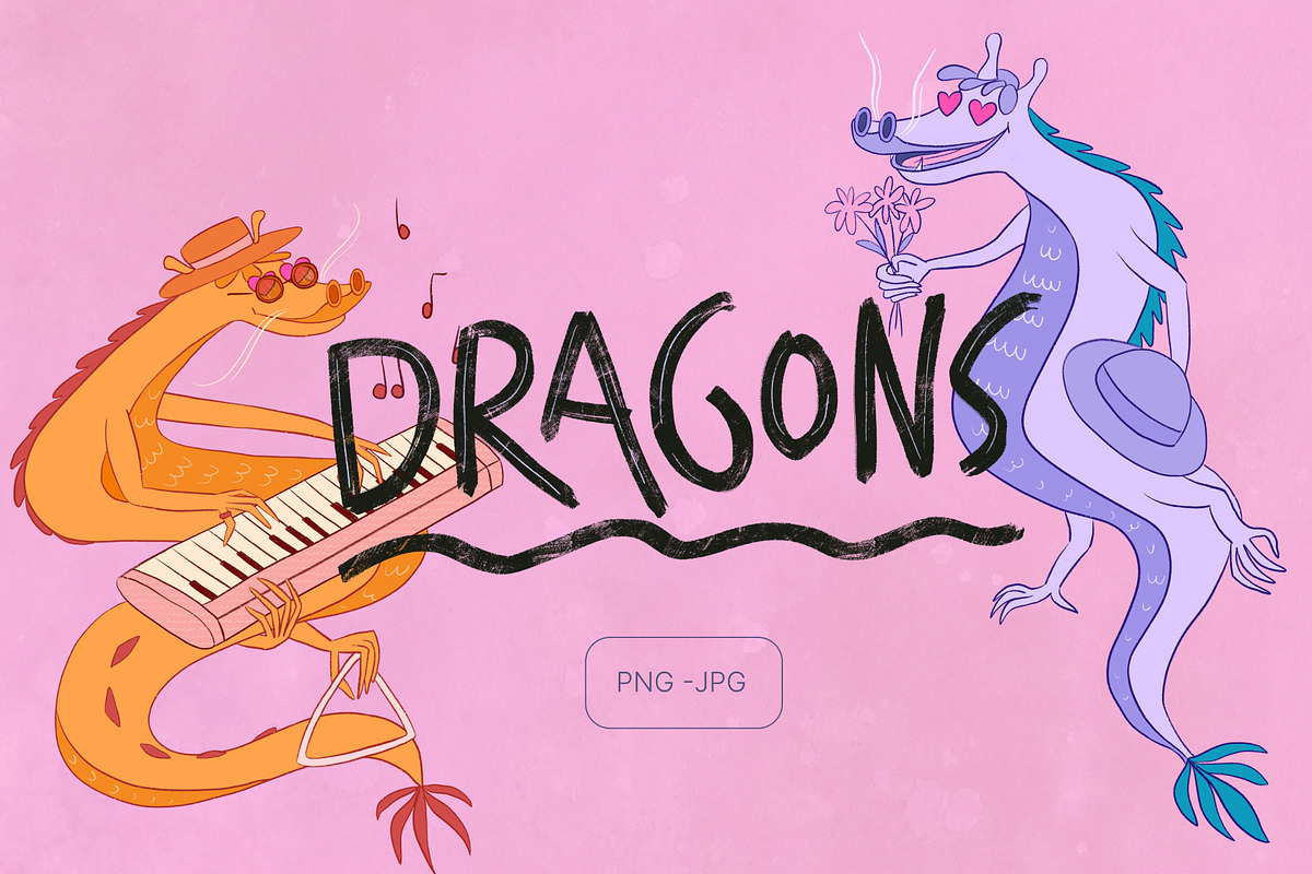 Romantic Dragons | Illustration Kit, an Animal Illustration by TMETA design (Photo 1 of 12)