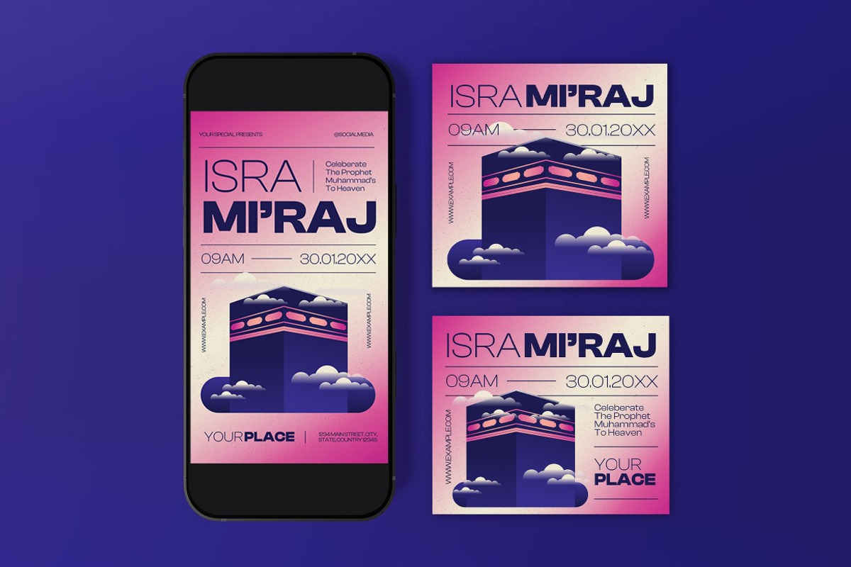 Purple Pink Isra Mi'raj Flyer Set, a Flyer Template by graphicook (Photo 6 of 6)