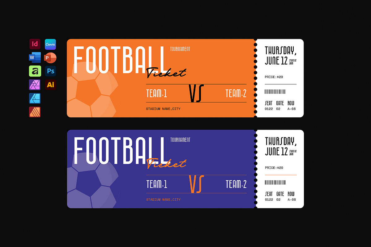 Football Match Ticket Template, a Stationery Template by DesignCrest (Photo 1 of 8)