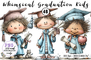 Whimsical Graduation Kids Clipart, an Animal Illustration by CreationArt