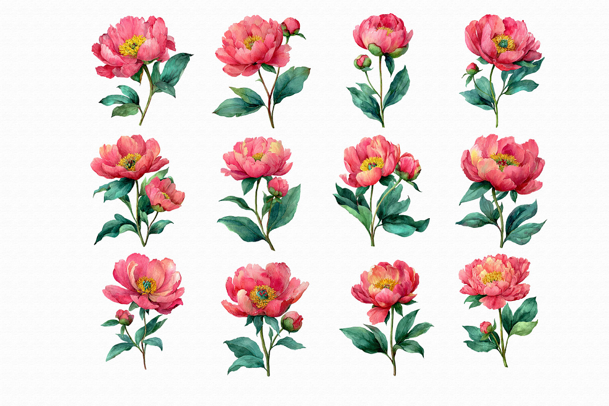 Watercolor Peony Clipart, an Illustration by Libby Wishes (Photo 3 of 4)