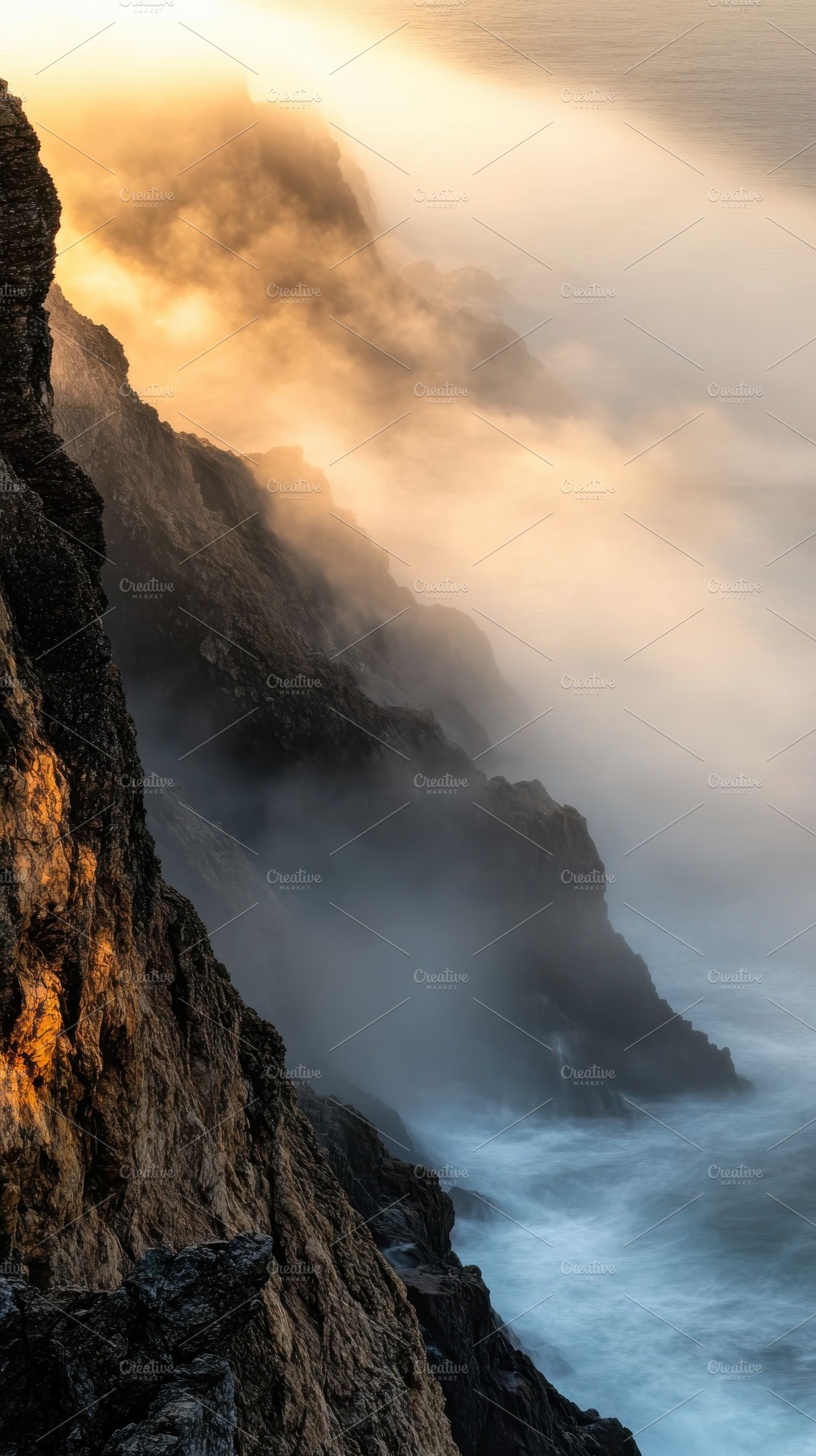 Foggy Coastal Cliffs in Sunrise, a Nature Photo by Virgo Studio