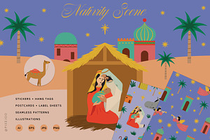 Nativity Christmas Story, an Illustration by Pixejoo