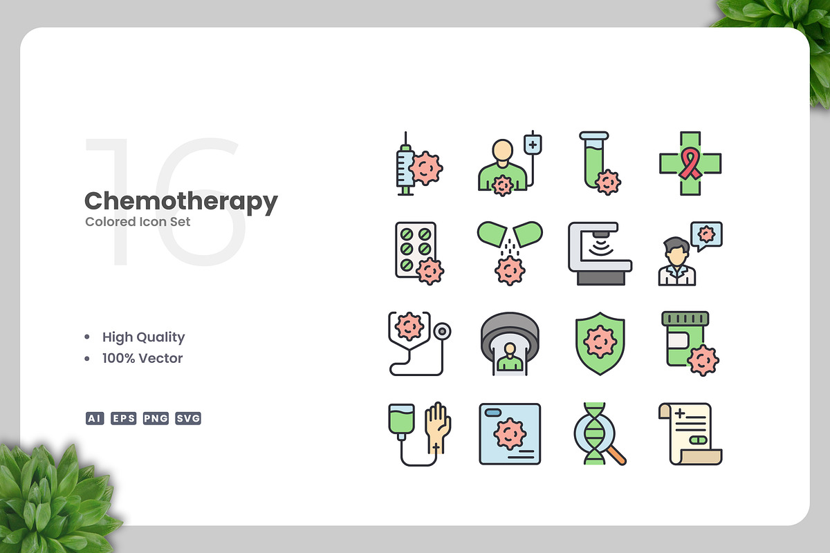 Chemotherapy Colored Icons, an Icon by Upnowgraphic