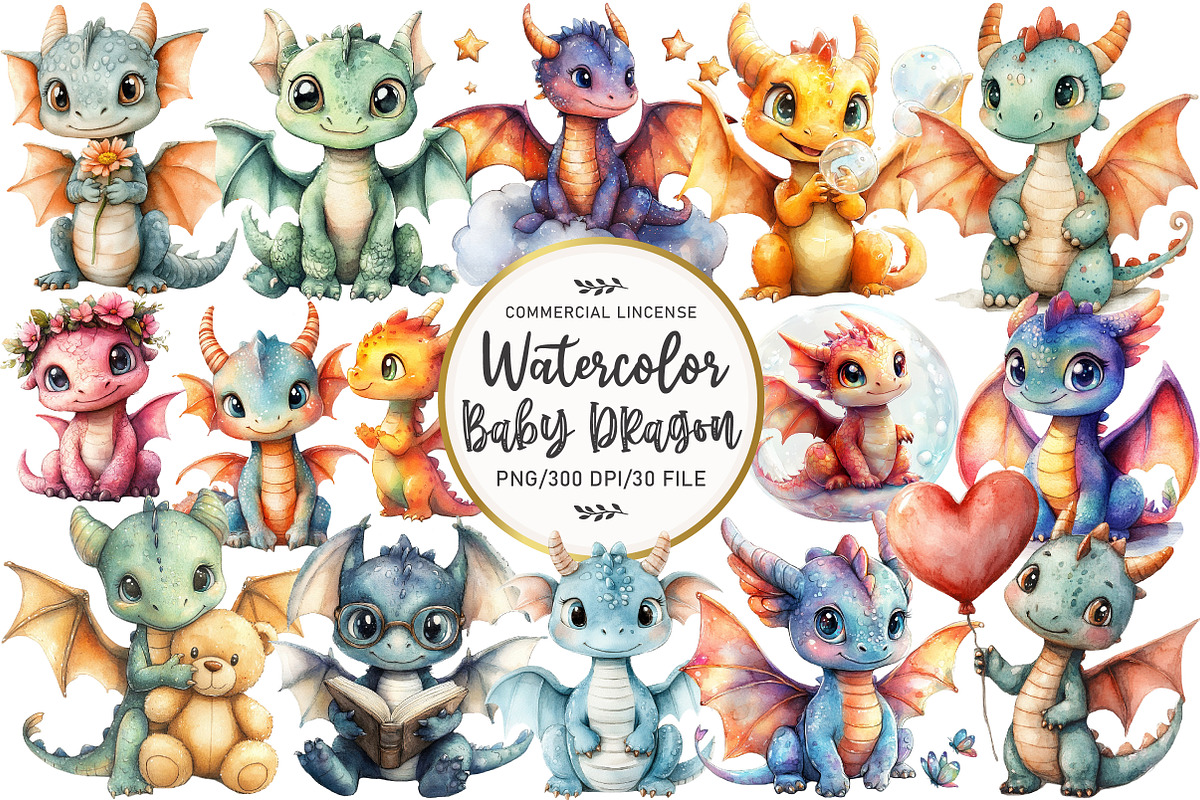 Baby Dragon Sublimation Clipart, an Illustration by OK Design (Photo 1 of 5)