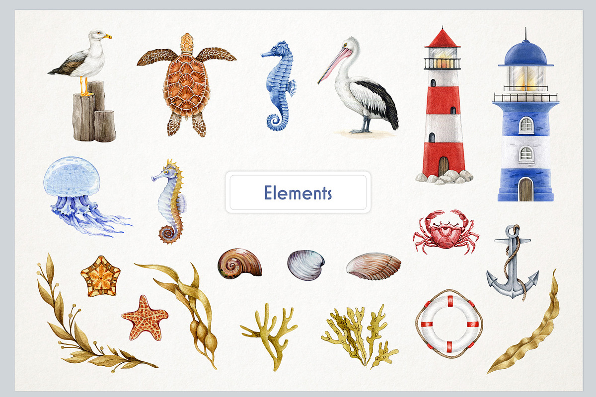Mediterranean Coastal Summer Pattern, a Decorative Illustration by AnitaPol (Photo 2 of 16)